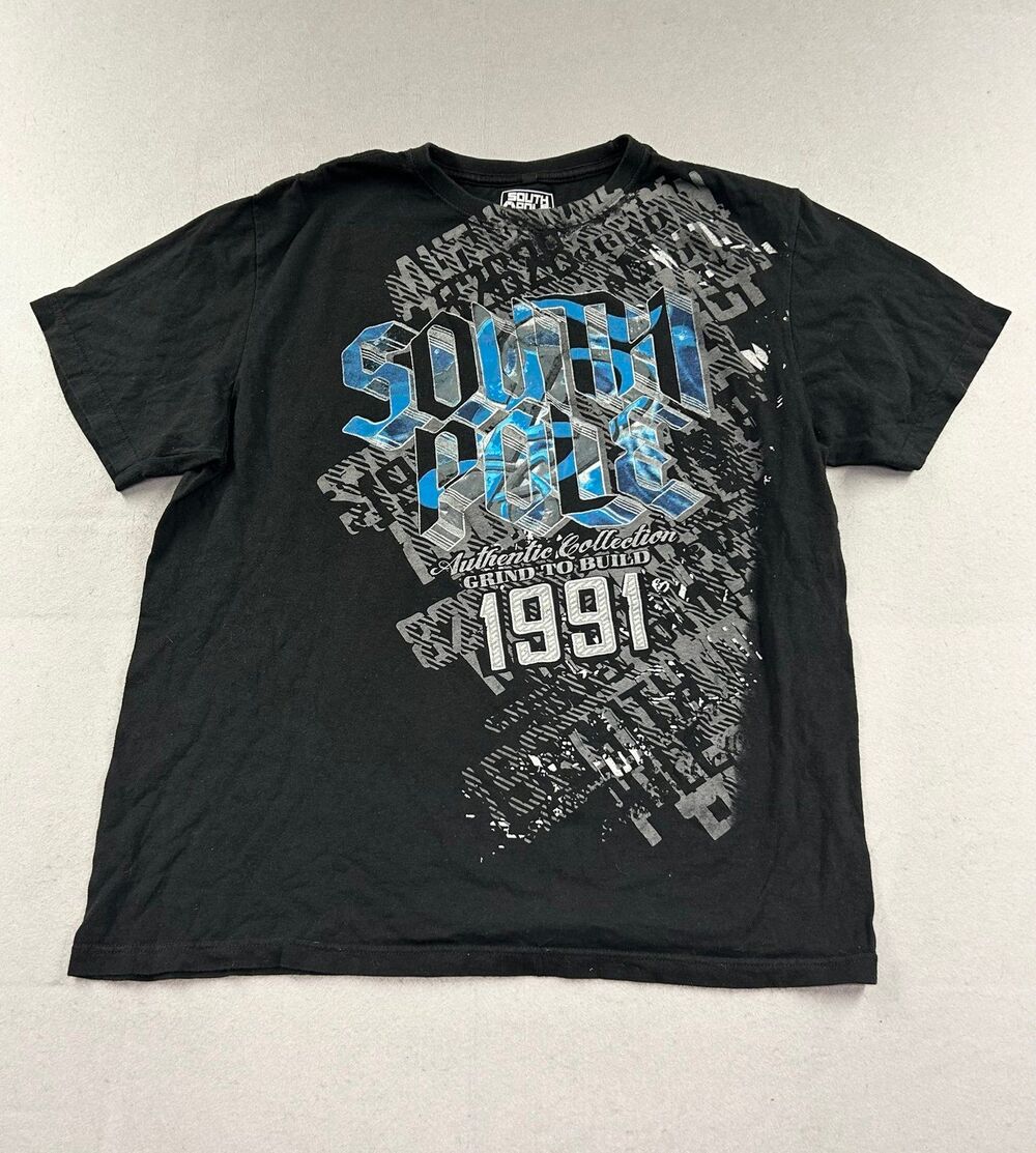 South Pole Graphic T-Shirt – Men's Black Short Sleeve Tee – Y2K Streetwear